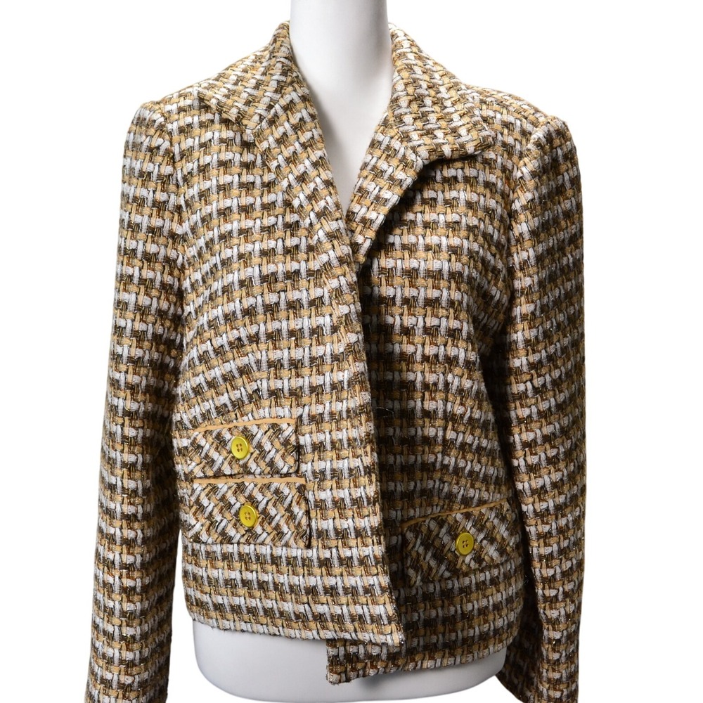 Chico's‎ Women's Blazer Jacket Tweed Gold Button Pockets Career Size 2